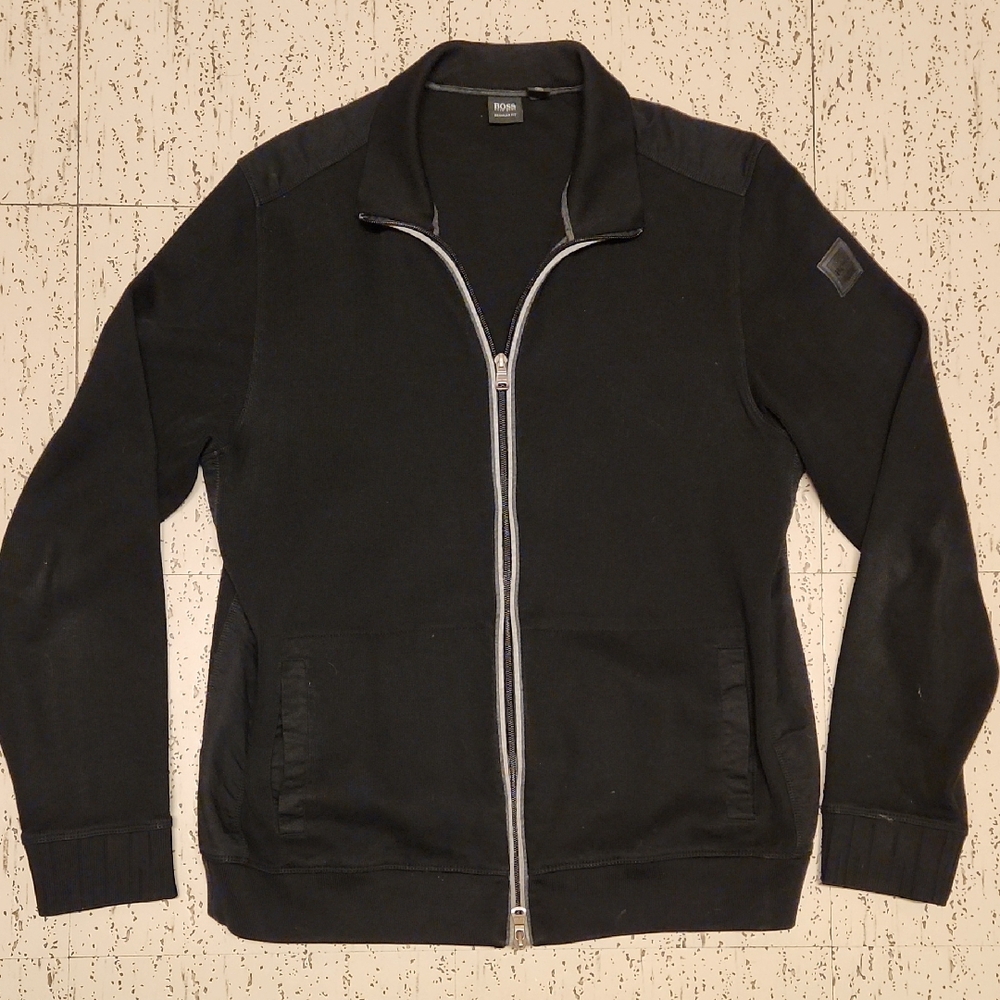 Hugo Boss Black Full Zip Collar Sweater Jacket with Grey Zipper